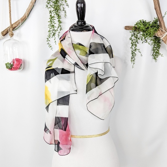Gottex Accessories - VTG GOTTEX striped floral 💯 silk sheer scarf 0873